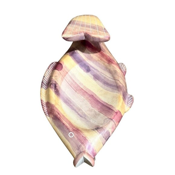 Fish Soap Dish Holder Trinket Carved Soapstone Stone Oval Multicolor Banded‎ 7" - Picture 1 of 8